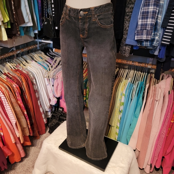 SO ♡ Sweet Black STRETCH Denim Gold Trim Stitching Fit 'n Flare Jeans 1 - Picture 3 of 17